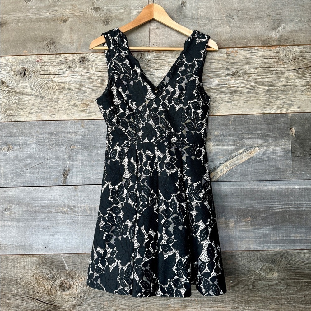 She + Sky Fit Flare Black Lace Scallop Mini Dress Fairy Goth Whimsigoth Witchy M
